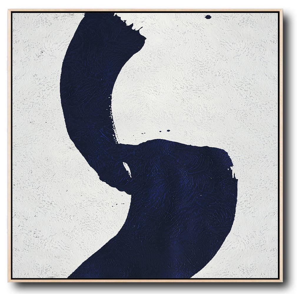 Minimalist Navy Blue And White Painting - Contemporary Landscape Artists Large